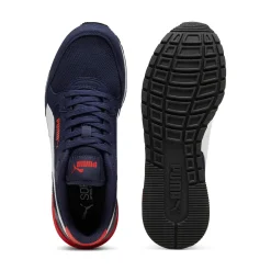 Sneakers da ragazzo blu in tessuto mesh con dettagli rossi Puma Runner V4 Mesh