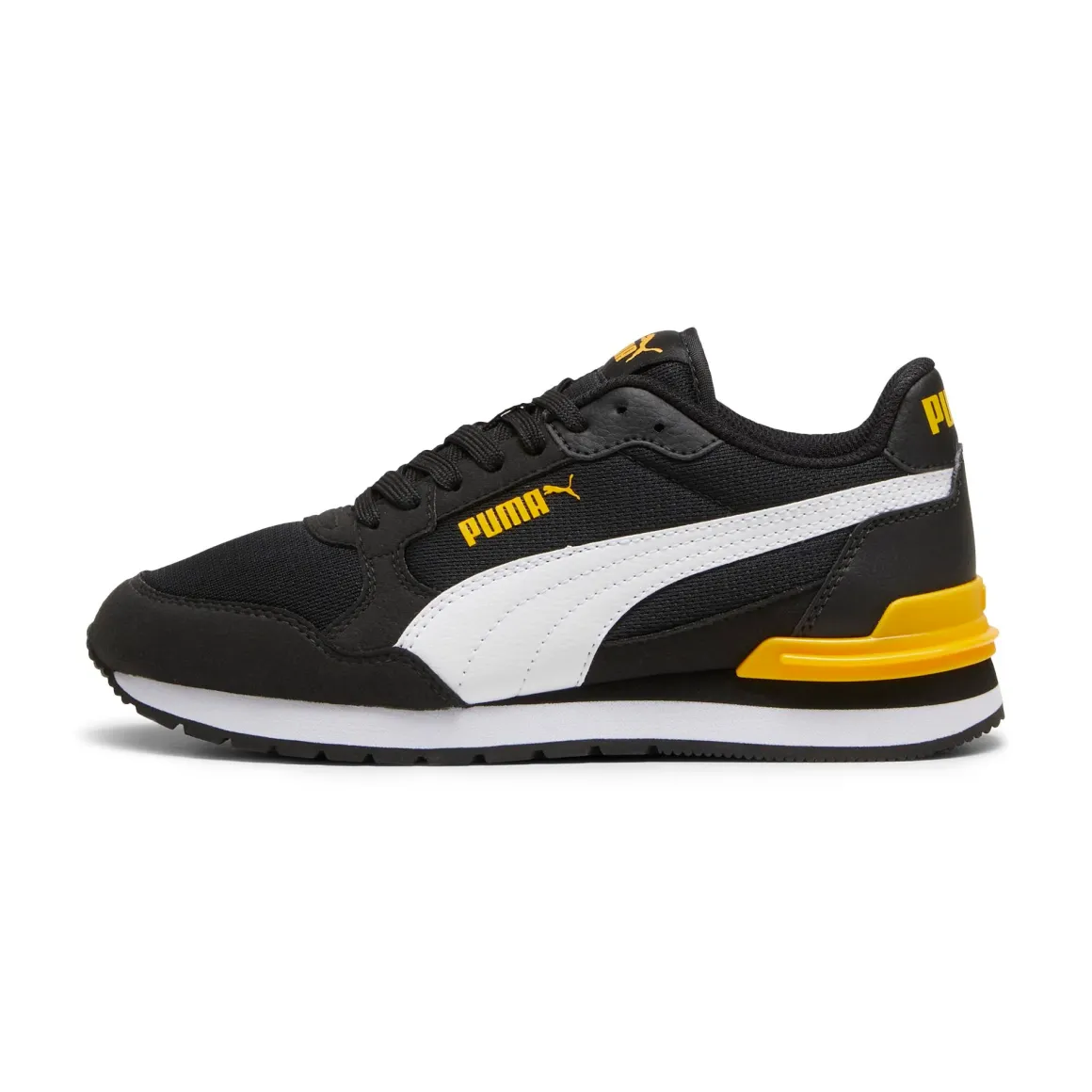 Sneakers da ragazzo nere con dettagli gialli Puma Runner V4