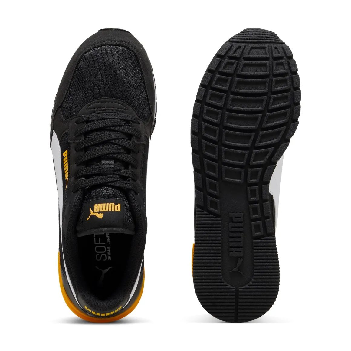 Sneakers da ragazzo nere con dettagli gialli Puma Runner V4
