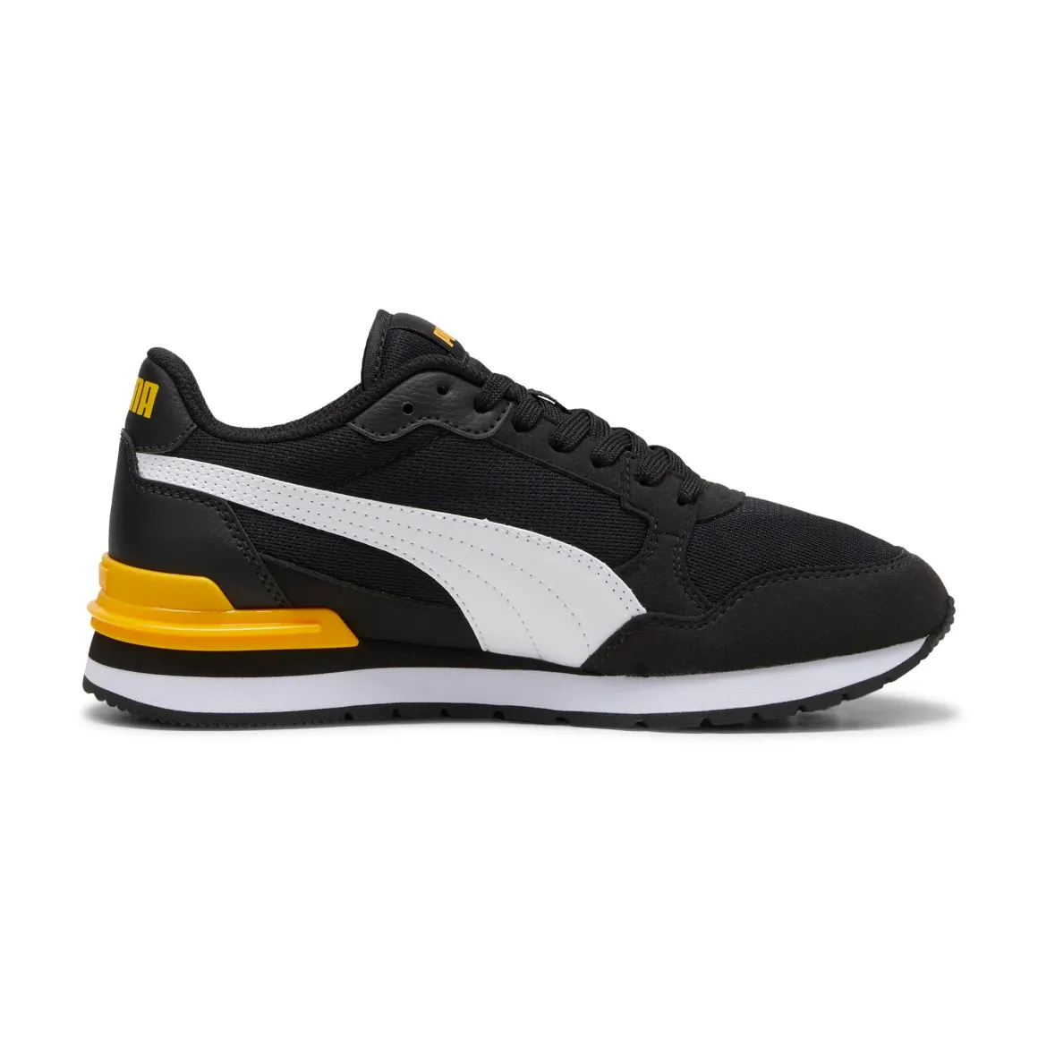 Sneakers da ragazzo nere con dettagli gialli Puma Runner V4