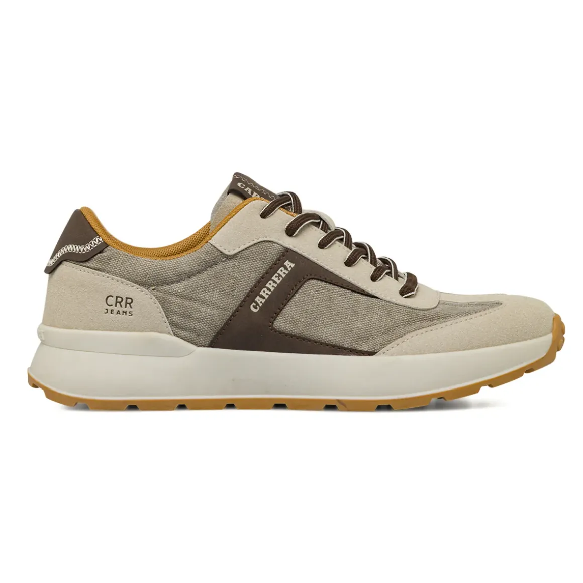 Sneakers da Uomo beige con dettagli marroni e logo Carrera Jeans