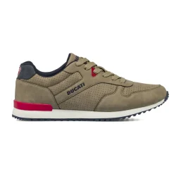 Sneakers da uomo beige Ducati con dettagli rossi e micro-perforazioni