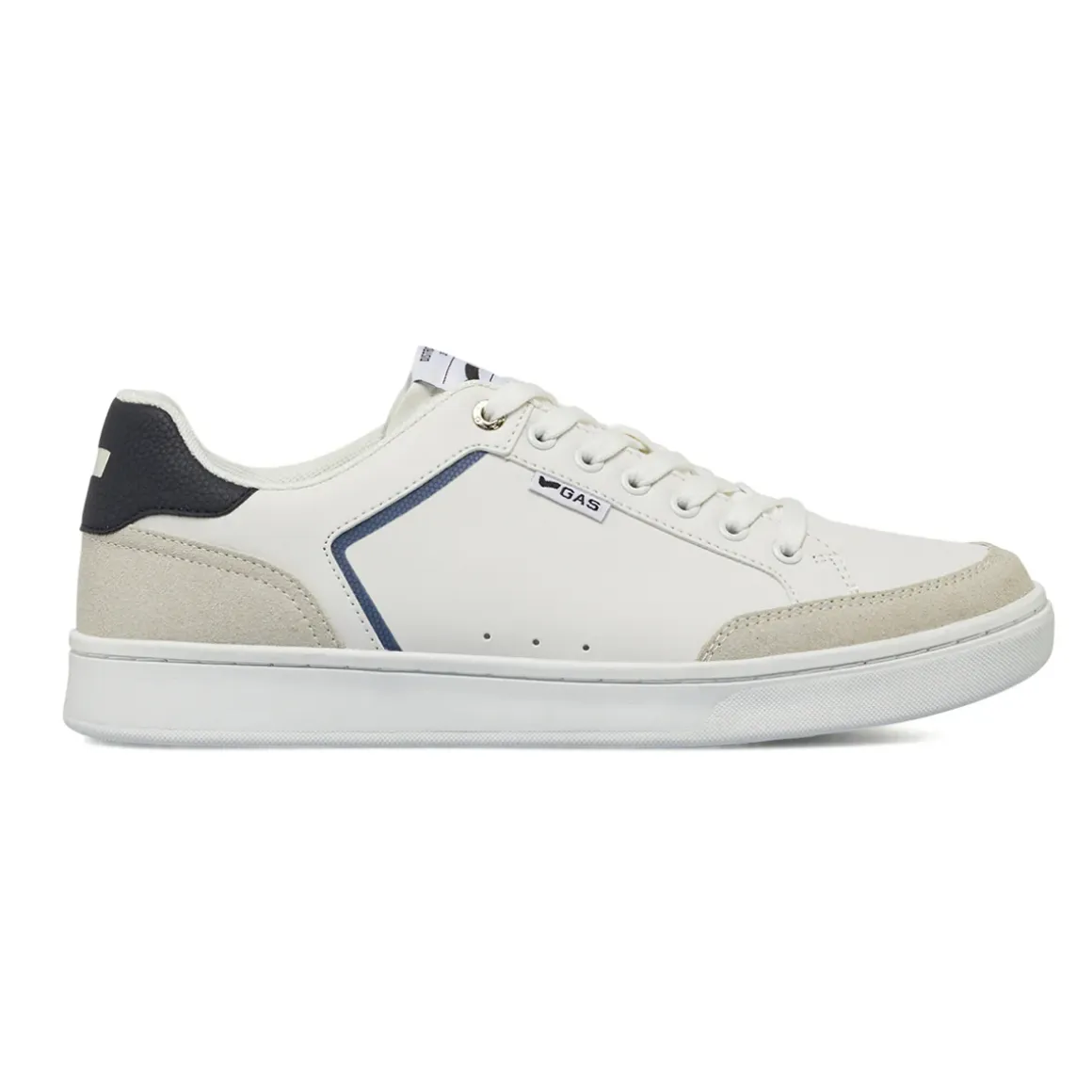 Sneakers da uomo bianche con dettagli blu e inserti grigi Gas