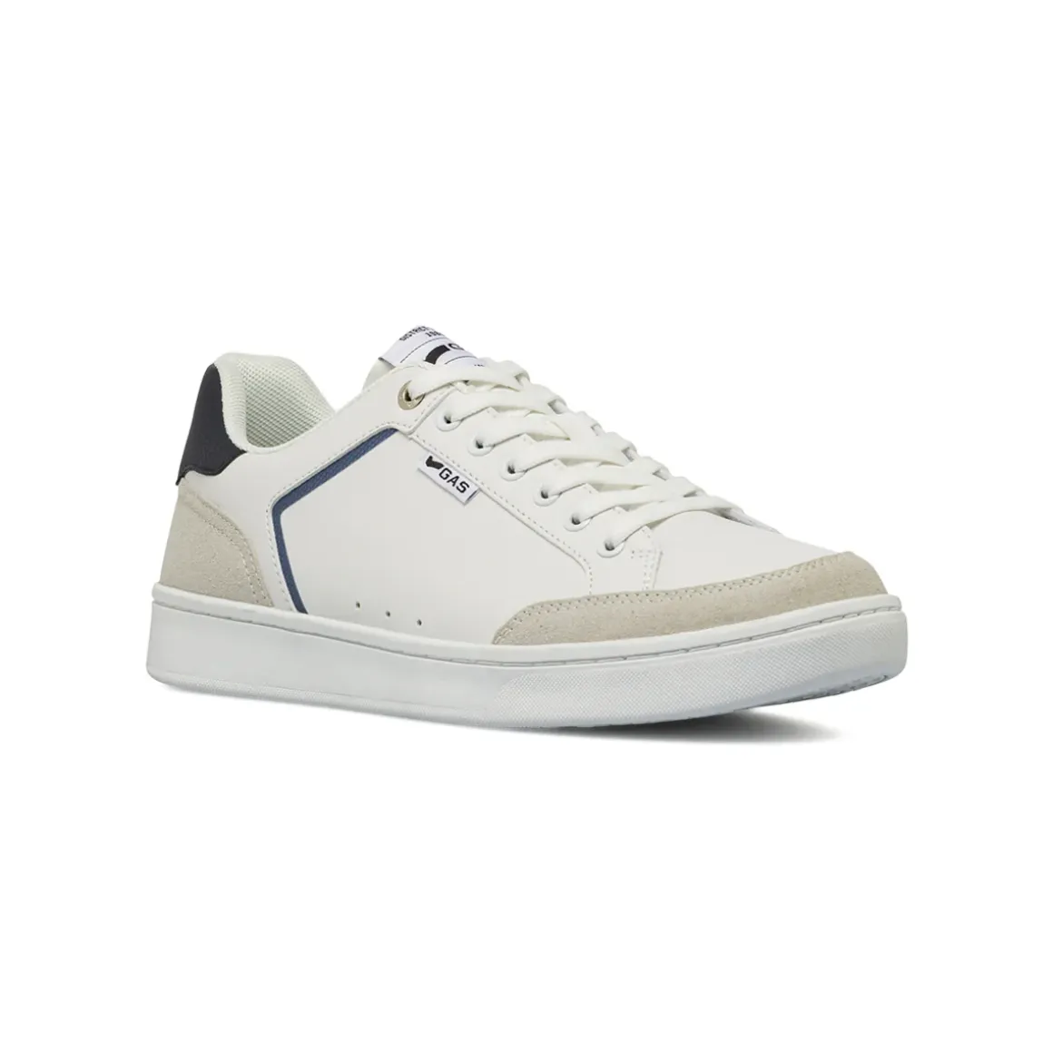 Sneakers da uomo bianche con dettagli blu e inserti grigi Gas