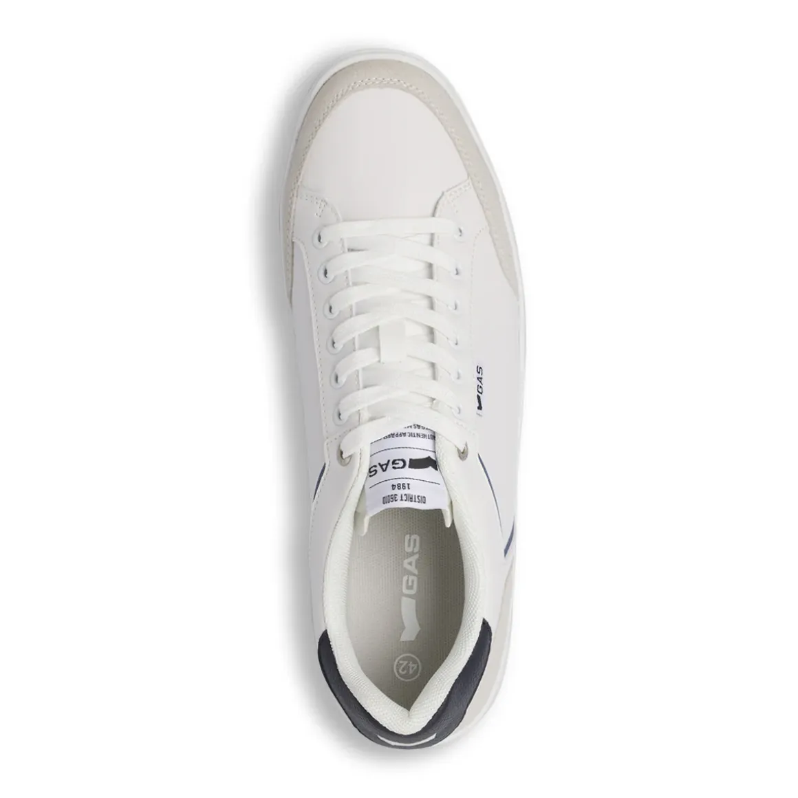 Sneakers da uomo bianche con dettagli blu e inserti grigi Gas