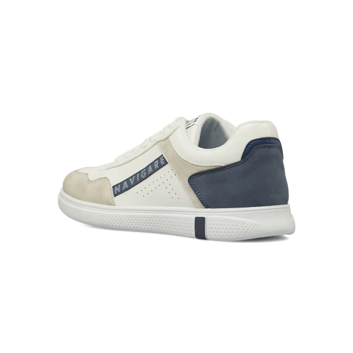 Sneakers da uomo bianche con inserti beige e blu Navigare