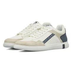 Sneakers da uomo bianche con inserti beige e blu Navigare
