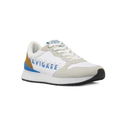 Sneakers da Uomo bianche con logo blu e inserti color ocra Navigare