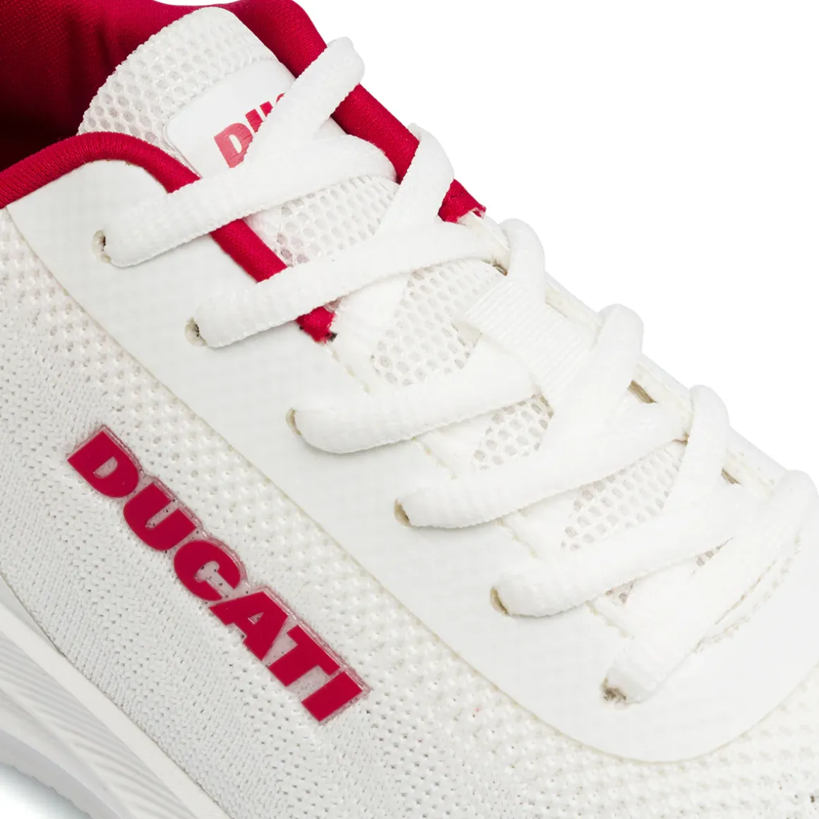 Sneakers da Uomo bianche in tessuto mesh con dettagli rossi Ducati