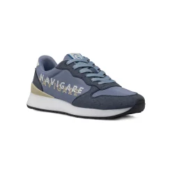 Sneakers da uomo blu e azzurre con maxi logo laterale Navigare