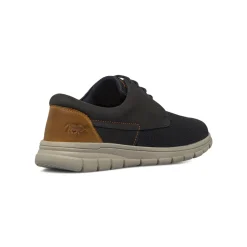 Sneakers da uomo blu in pelle con tomaia in maglia La Cuoieria