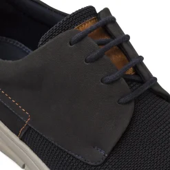 Sneakers da uomo blu in pelle con tomaia in maglia La Cuoieria