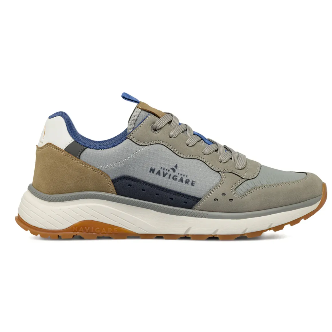 Sneakers da uomo grigie con dettagli blu e beige Navigare