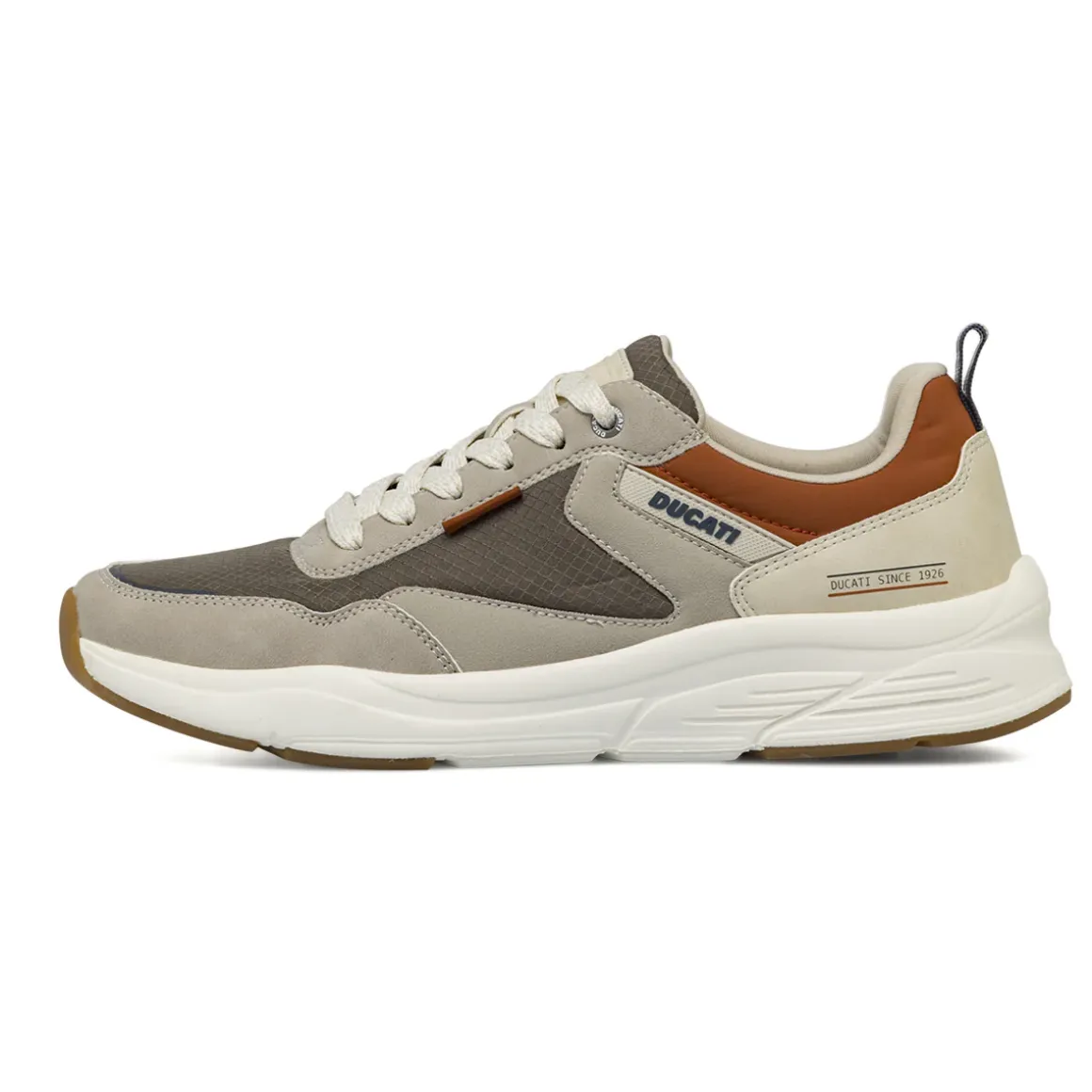 Sneakers da uomo grigie con inserti marroni stile retrò Ducati