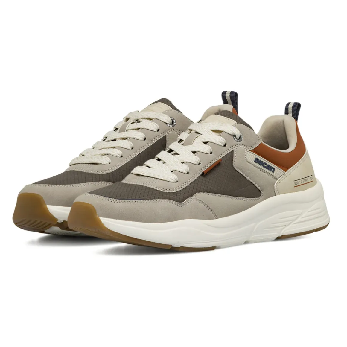 Sneakers da uomo grigie con inserti marroni stile retrò Ducati