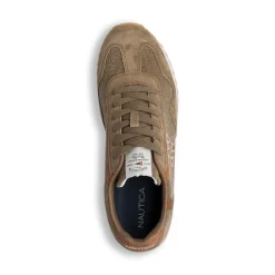 Sneakers da uomo in suede e canvas marroni con dettaglio logo Nautica