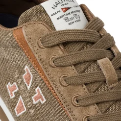 Sneakers da uomo in suede e canvas marroni con dettaglio logo Nautica