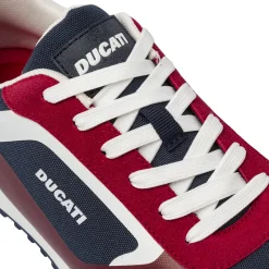 Sneakers da uomo rosse Ducati con inserti blu e bianchi