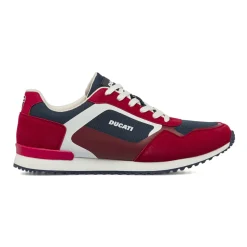 Sneakers da uomo rosse Ducati con inserti blu e bianchi