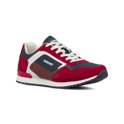 Sneakers da uomo rosse Ducati con inserti blu e bianchi