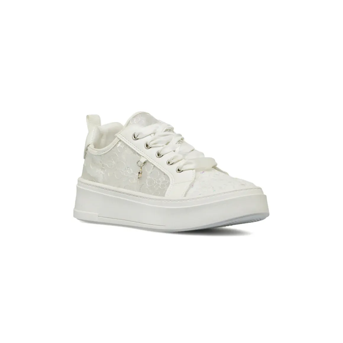Sneakers Dieci Baci da bambina bianche con pizzo lacci in raso e charm