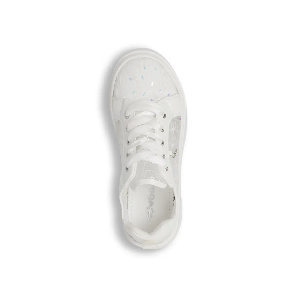 Sneakers Dieci Baci da bambina bianche con pizzo lacci in raso e charm