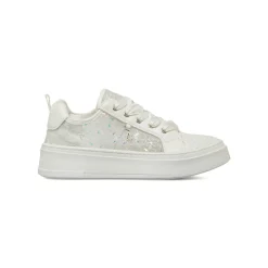 Sneakers Dieci Baci da bambina bianche con pizzo lacci in raso e charm