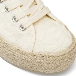 Sneakers donna beige con ricamo floreale e suola in corda Lora Ferres