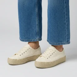 Sneakers donna beige con ricamo floreale e suola in corda Lora Ferres