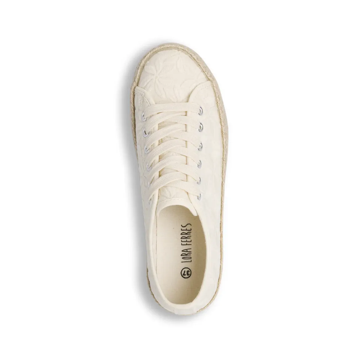 Sneakers donna beige con ricamo floreale e suola in corda Lora Ferres