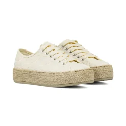 Sneakers donna beige con ricamo floreale e suola in corda Lora Ferres