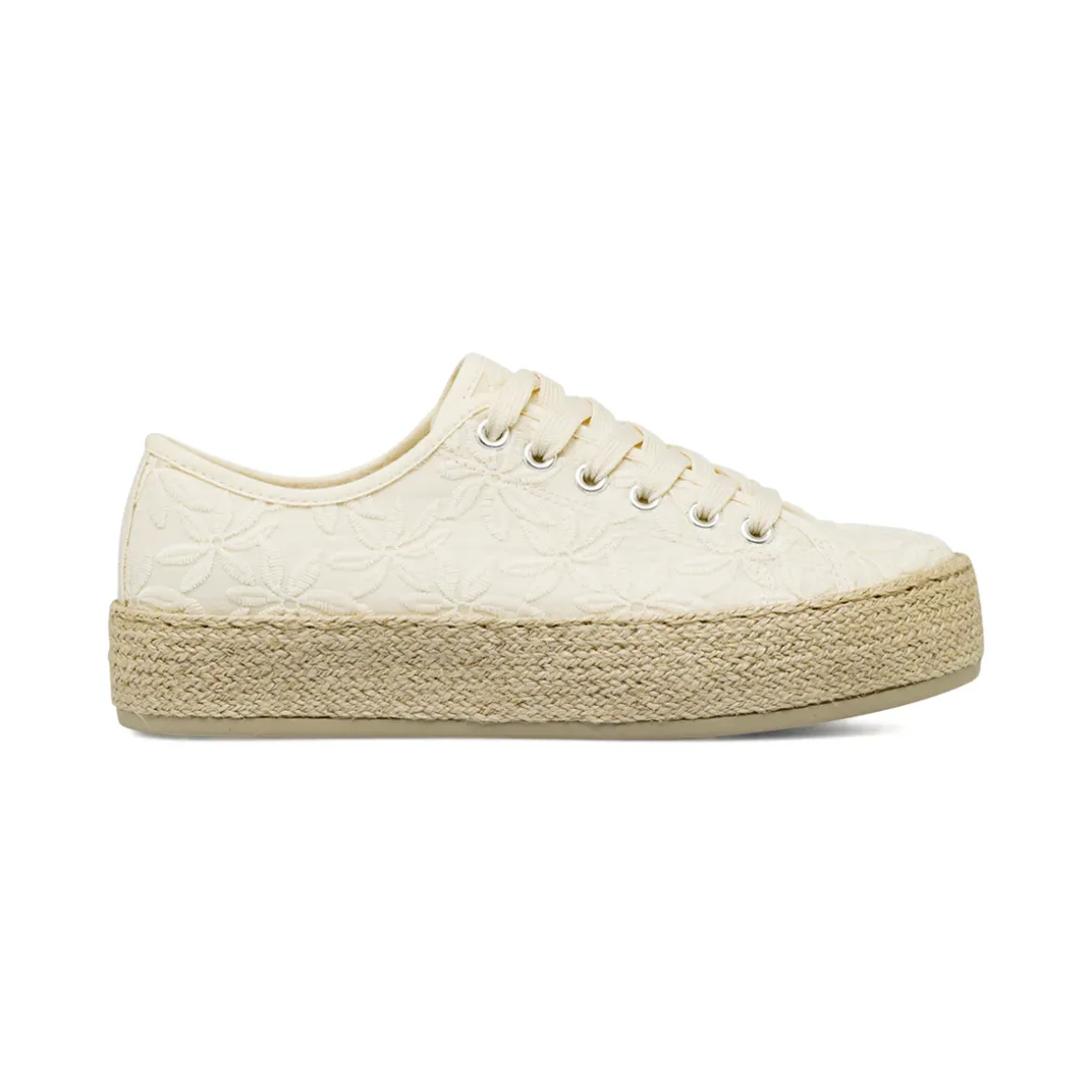 Sneakers donna beige con ricamo floreale e suola in corda Lora Ferres