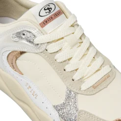 Sneakers donna Swish Jeans bianche con glitter e inserti metallizzati
