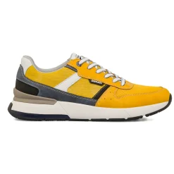 Sneakers gialle casual da uomo con dettagli neri e blu e logo Ducati