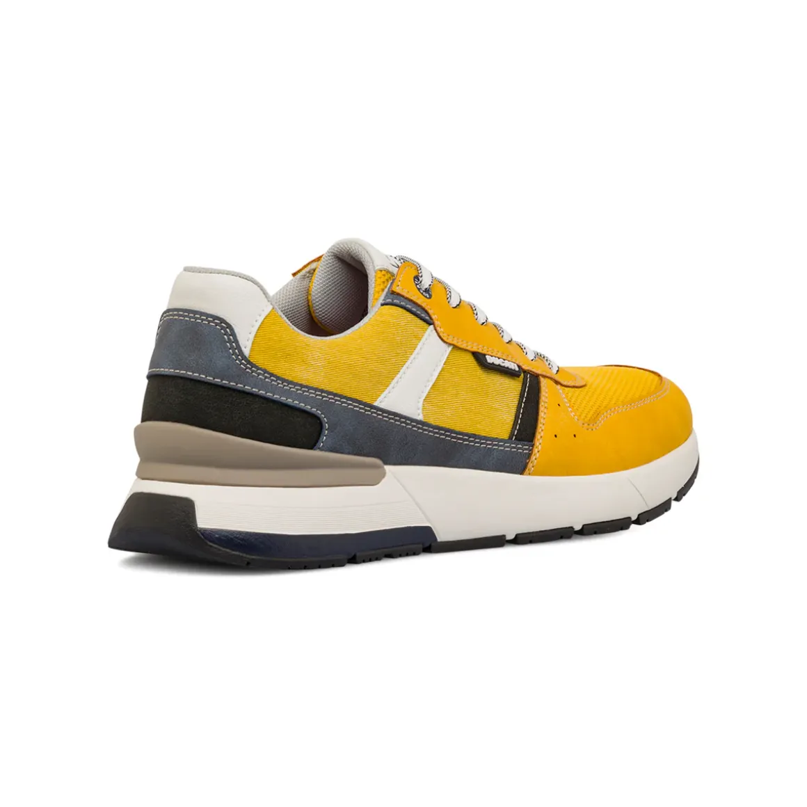 Sneakers gialle casual da uomo con dettagli neri e blu e logo Ducati