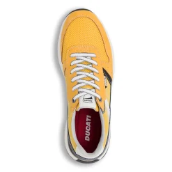 Sneakers gialle casual da uomo con dettagli neri e blu e logo Ducati