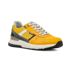 Sneakers gialle casual da uomo con dettagli neri e blu e logo Ducati
