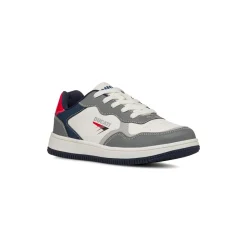 Sneakers grigie e bianche da ragazzo con dettaglio rosso e logo Ducati