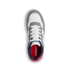 Sneakers grigie e bianche da ragazzo con dettaglio rosso e logo Ducati