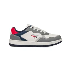 Sneakers grigie e bianche da ragazzo con dettaglio rosso e logo Ducati