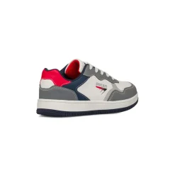 Sneakers grigie e bianche da ragazzo con dettaglio rosso e logo Ducati