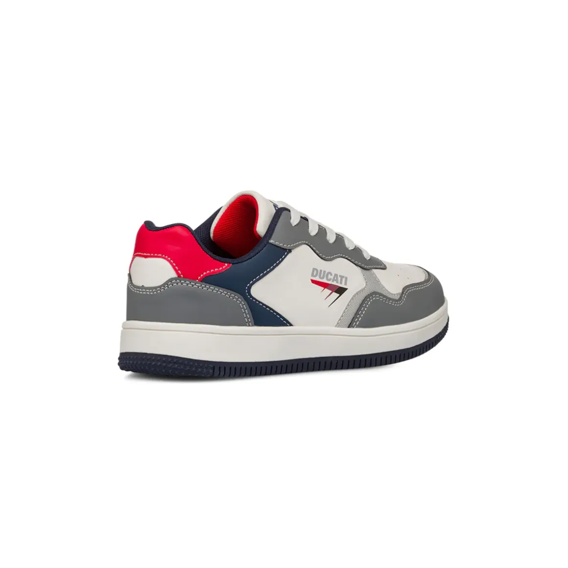 Sneakers grigie e bianche da ragazzo con dettaglio rosso e logo Ducati