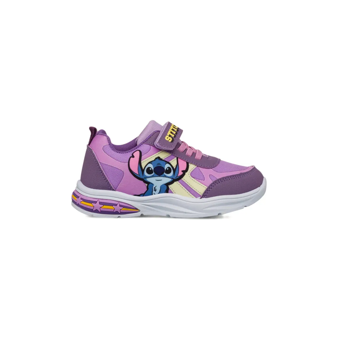 Sneakers lilla da Bambina con luci nella suola e stampa Stitch