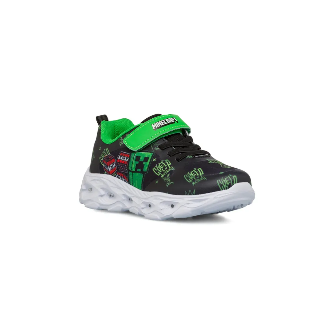 Sneakers nere e verdi da Bambino con luci e stampa Minecraft