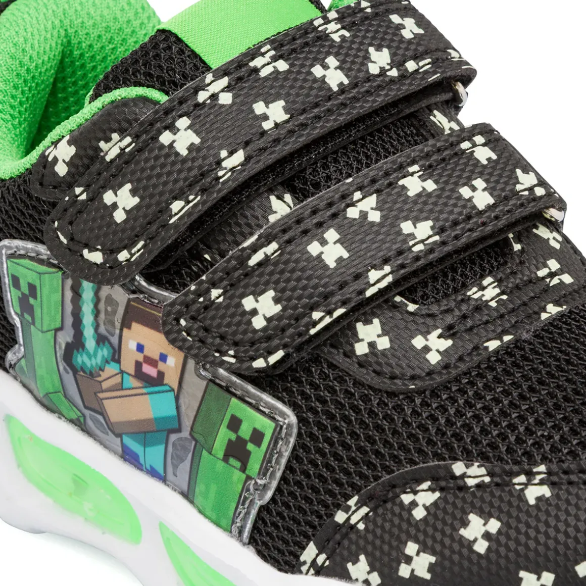Sneakers nere e verdi da Bambino con Luci nella suola Minecraft