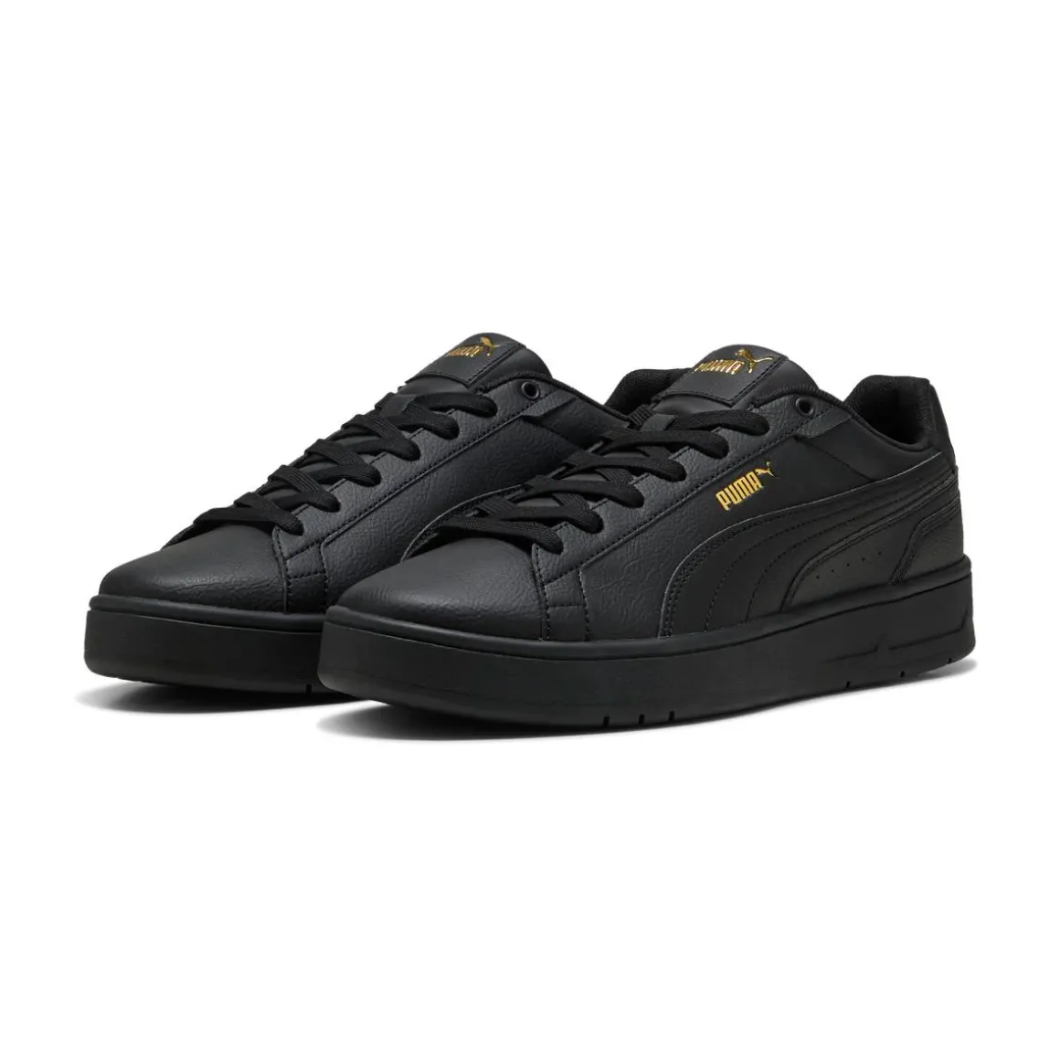 Sneakers Nere Uomo con loghi oro e suola in gomma Puma Court Classico