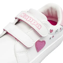 Sneakers Primi passi bambina bianche Kappa con strappo e inserti cuori