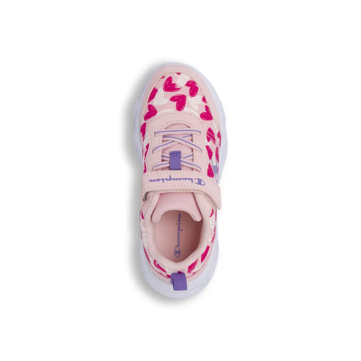 Sneakers primi passi Bambina rosa con stampa a cuori e luci Champion