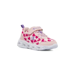 Sneakers primi passi Bambina rosa con stampa a cuori e luci Champion