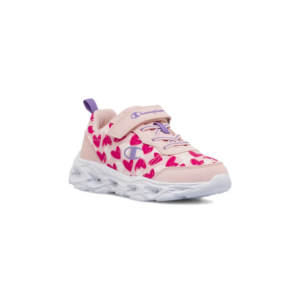 Sneakers primi passi Bambina rosa con stampa a cuori e luci Champion